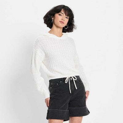 Women's Relaxed Textured Hooded Pullover Sweater - Future Collective Off-White