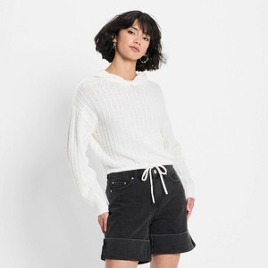 Women's Relaxed Textured Hooded Pullover Sweater - Future Collective Off-White - 1 of 3