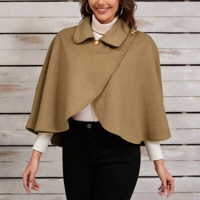 Women's Capelet Shawl Short Cloak Cape Wraps Cardigan Dressy Cloak for Wedding PartyonesizeKhaki
