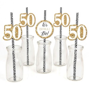 Big Dot of Happiness We Still Do - 50th Wedding Anniversary - Paper Straw Decor - Anniversary Party Striped Decorative Straws - Set of 24 - 1 of 4