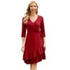 Coolmee Women V Neck Midi Dress Wrap 3/4 Long Sleeve Ruffle Hem Dress with Belt - 2 of 4