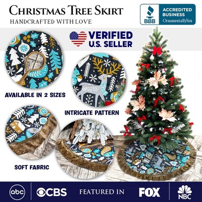 Scandinavian Folk Woodland Animal Faux Suede Christmas Tree Skirt, 60 Inches