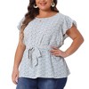 Agnes Orinda Women's Plus Size Crew Neck Floral Tie Waist Ruffle Flare Sleeve Blouses - 2 of 4