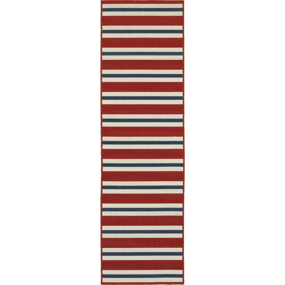 2'3inx7'6in Marlowe Striped Patio Rug Red/Blue