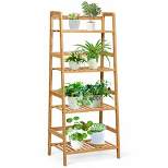 Costway 4-Tier Bamboo Ladder Shelf Multipurpose Plant Display Stand Storage Bookshelf