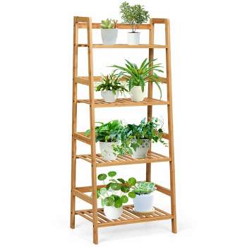 Costway 4-Tier Bamboo Ladder Shelf Multipurpose Plant Display Stand Storage Bookshelf