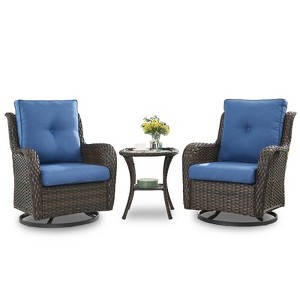 Buenhomino Patio Furniture Sets, 3 Pieces Wicker Outdoor Furniture - 360 Degree Swivel Rocking Chairs and Rattan Side Table for Garden,Porch,Backyard - 1 of 4