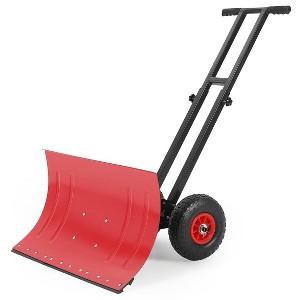 29" Snow Shovel with Wheels, Metal Snow Pusher Shovel for Doorway & Sidewalk, Snow Pusher with Adjustable 5-Position Angled & Height - 1 of 4