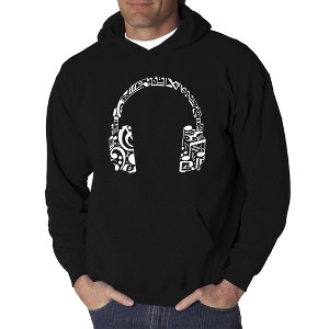 LA Pop Art Men's Word Art Hooded Sweatshirt - Music Note Headphones - 1 of 4