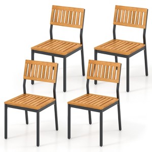 Tangkula Patio Dining Chair Set of 4 Outdoor Armless Chairs w/Metal and Acacia Wood Frame All-Weather Bistro Chairs - 1 of 4