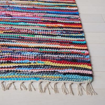 Handmade Multi-Stripe Cotton Flat Woven Square Rug