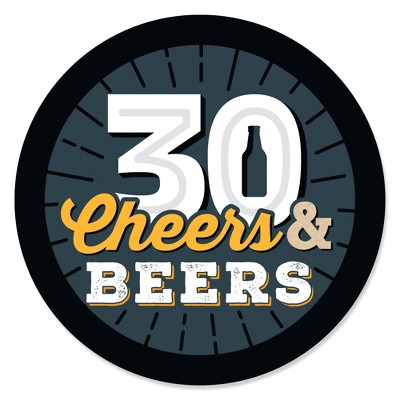 Big Dot of Happiness Cheers and Beers to 30 Years - 30th Birthday Party Circle Sticker Labels - 24 Count