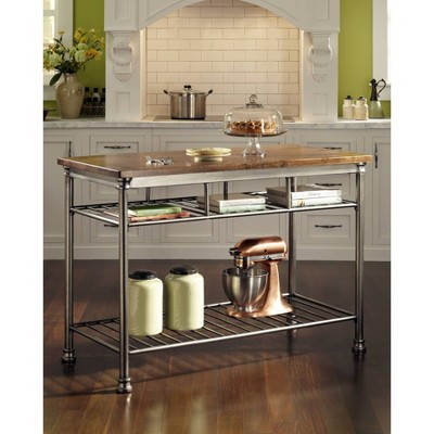 Orleans Brown Metal Frame Kitchen Island with Wood Surface