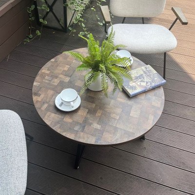 CENGHU Round Coffee Table, Wood Grain Side Table, Tea Table, Modern End Table for Living Room, Dining Room, Bedroom