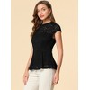 INSPIRE CHIC Women's Mock Neck Cap Sleeve Crochet Lace Peplum Blouse - 3 of 4