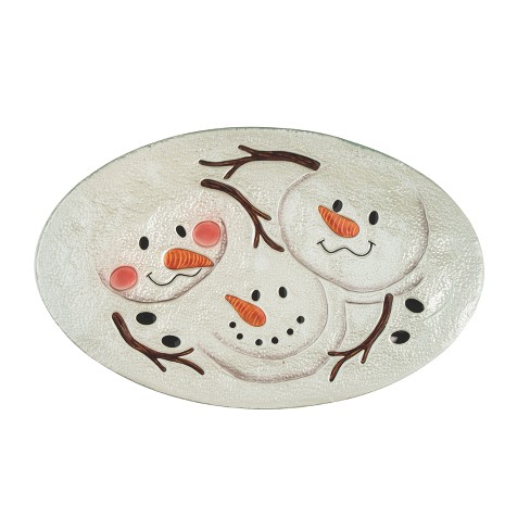 Transpac Glass 20.5 in. White Christmas Fused Snowman Pals Platter - image 1 of 1