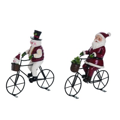 Transpac Resin 10 in. Multicolor Christmas Bicycle Figurine Set of 2