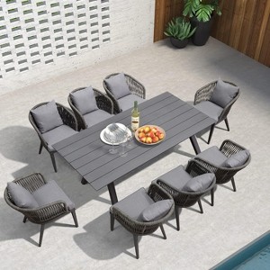 PURPLE LEAF Outdoor Dining Set Patio Aluminium Table and Rope Weave Chairs Included Cushions for Backyard Decor Kitchen - 1 of 4
