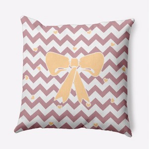 16"x16" Spring Chevron Bow Square Throw Pillow Romantic Purple - e by design: Girl Power, Soft Spun, Indoor Decor - 1 of 4
