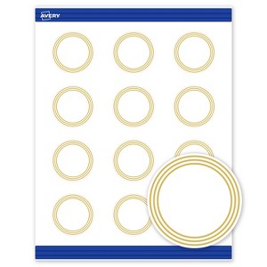 Avery® Cards, 2" Diameter, Multi-Lined Gold Border, Matte White, 120ct - 1 of 4