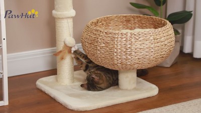 Modern Beige Sisal Cat Tree with Basket Design