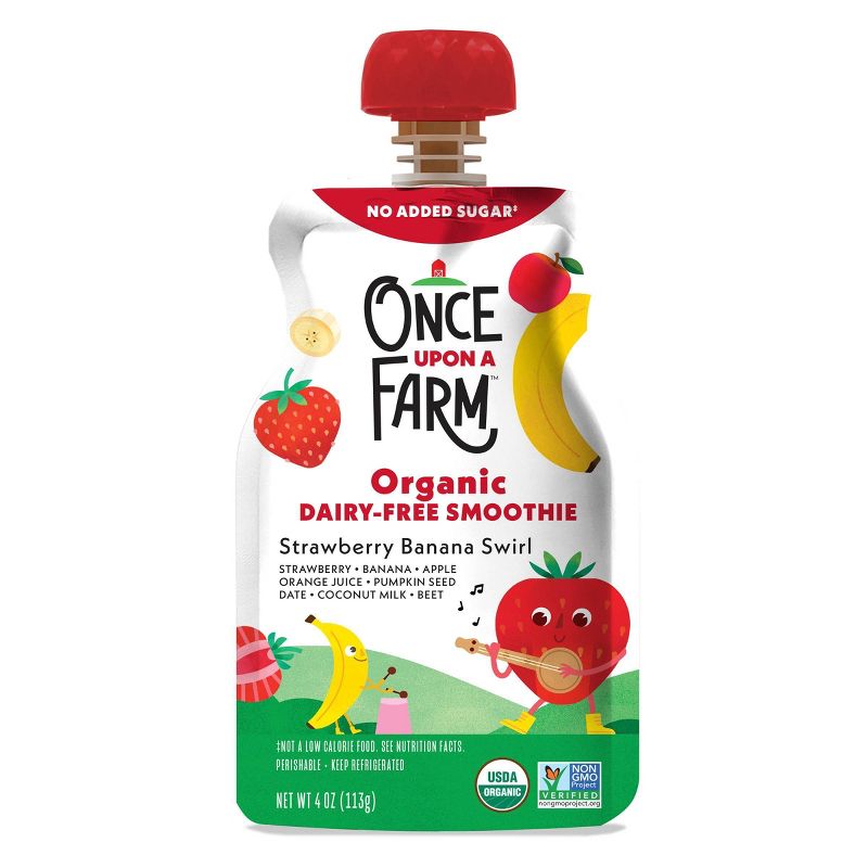 Once Upon a Farm Strawberry Banana Swirl Organic Dairy-Free Kids&#39; Smoothie - 4oz Pouch, 1 of 6