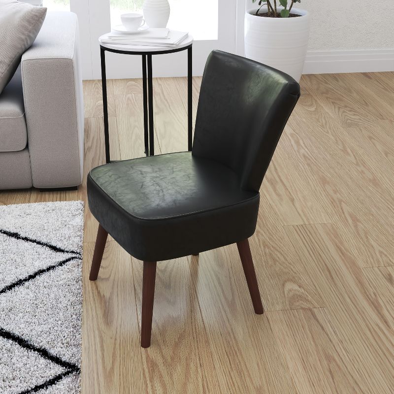 Merrick Lane Santino Black Faux Leather Mid-Back Retro Accent Side Chair with Flared Wooden Legs, 4 of 11
