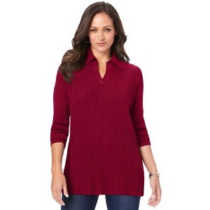 Jessica London Women's Plus Size Ribbed Collar Sweater - 1 of 4
