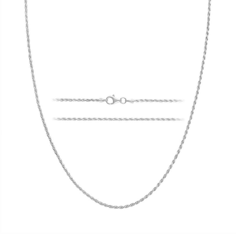 KISPER Silver Diamond Cut Rope Chain Necklace –Thin, Dainty, 925 Sterling Silver Jewelry for Women & Men with Lobster Clasp – Made in Italy, 1 of 8