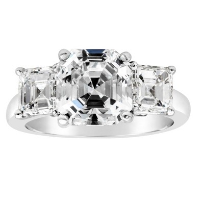 Pompeii3 3 3/4 Ct Three Stone Asscher Cut Moissanite Engagement Ring 14k White Gold