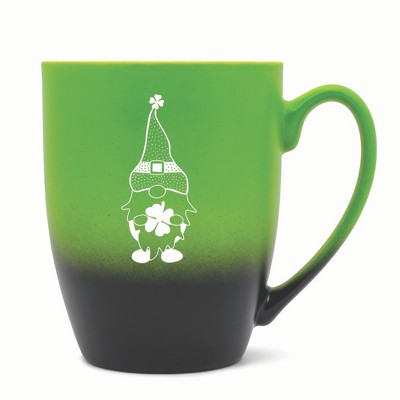 Elanze Designs Gnome With Dot Pattern On Hat Two Toned Ombre Matte 10 ounce New Bone China Coffee Tea Cup Mug, Green and Black