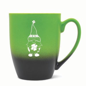 Elanze Designs Gnome With Dot Pattern On Hat Two Toned Ombre Matte 10 ounce New Bone China Coffee Tea Cup Mug, Green and Black - 1 of 4