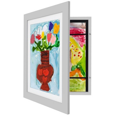 Americanflat Kids Art Frame 10x12.5 inches with 8.5x11 inches Mat - Composite Wood And Glass - Holds 100 Artworks