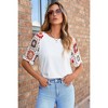 Amaryllis Women's Crochet Sleeve Top Relaxed Fit Boho Chic Short Sleeve Knit Detail Stylish Casual - 3 of 4
