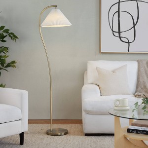 LumiSource Cassis 65" Glam/Art Deco Floor Lamp Gold Metal and White Pleated Shade - 1 of 4