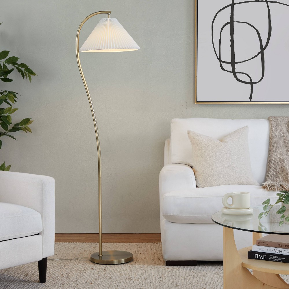 Photos - Floodlight / Street Light LumiSource Cassis 65" Glam/Art Deco Floor Lamp Gold Metal and White Pleated Shade