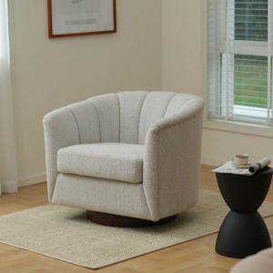 CAVINAS Swivel Accent Chair with High Backrest and Sloped Arms, Upholstered Club Armchair with 360-Degree Base for Living Room, Bedroom - 1 of 4
