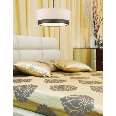 16" Bronze Drum Pendant Light with Glass Shade