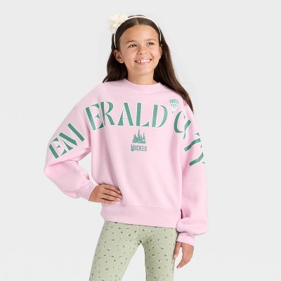Girls' Wicked Emerald City Fleece Crewneck Graphic Sweatshirt - Light Pink