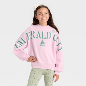 Girls' Wicked Emerald City Fleece Crewneck Graphic Sweatshirt - Light Pink - 1 of 4