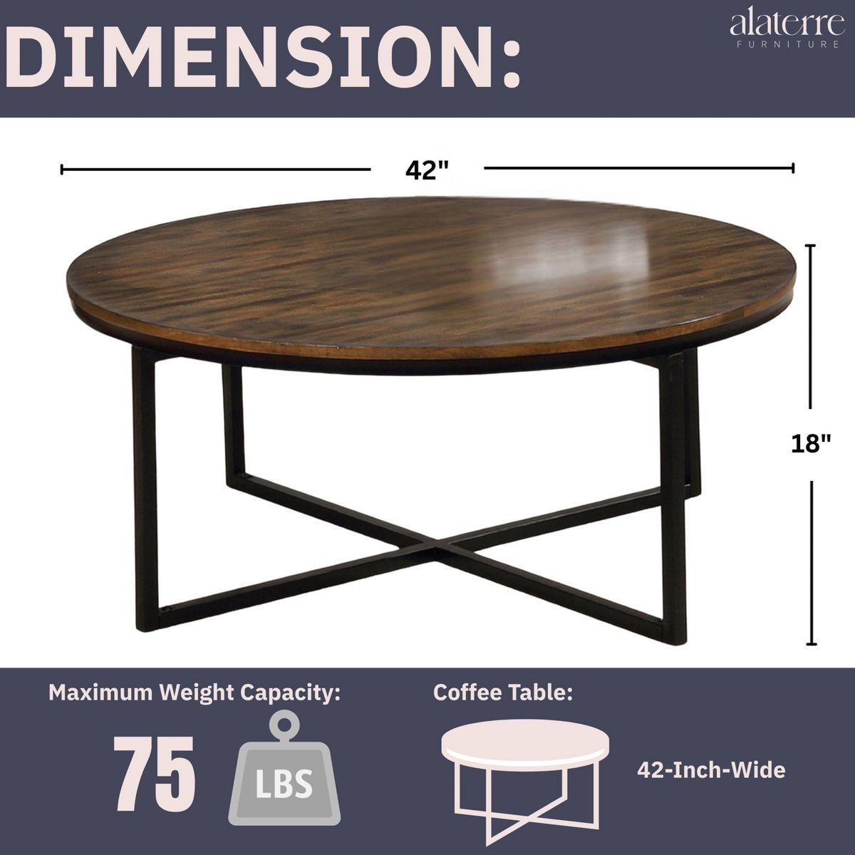 42" Arcadia Acacia Wood Round Coffee Table Dark Brown - Alaterre Furniture - thumbnail 4