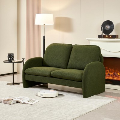 NicBex 59 Inch Loveseat,Modern Fur Fabric Upholstered Loveseat Sofa with 2 Back Pillows,Small 2-Seater Couch for Living Room,Green