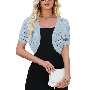 Womens Short Sleeve Shrug Cardigan Bolero Lightweight Open Front Knit Sweater Cardigans Shrug for Dress - 1 of 2