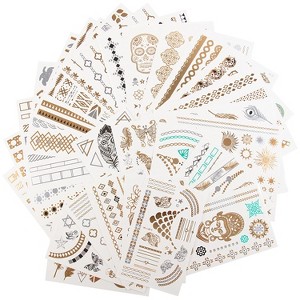 Metallic Temporary Tattoos- Six Sheets of Gold and Silver Long Lasting Fashion Designs (Series 5) - 1 of 3