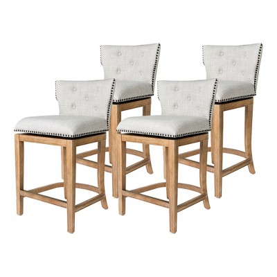 Maven Lane Hugo Low Back Kitchen Stool with Fabric Upholstered Seat, Set of 4