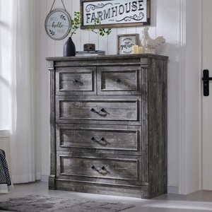 SinCiDo 5 Drawers Dresser for Bedroom, Farmhouse 46" Tall Dressers w/Roman Column - 1 of 4