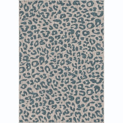 Vibrant Teal & Gray Outdoor Safari 6' x 9' Synthetic Area Rug