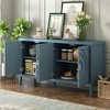 Retro 4-Door Sideboard with Circular Groove Doors, Round Metal Handles, Adjustable Shelves, Distressed Finish Storage Cabinet for Kitchen - 3 of 4