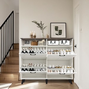Shoe Storage, Freestanding Shoe Cabinet Storage with 4 Flip Drawers and Barn Door Design, Slim Narrow Shoe Rack Dresser, Shoe Organizer - 1 of 4