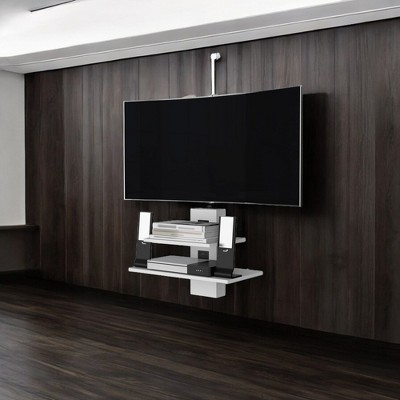 Alilang 23.66 Inch Modern Floating Wall Shelf with Double Power Outlets and Sleek Design-White
